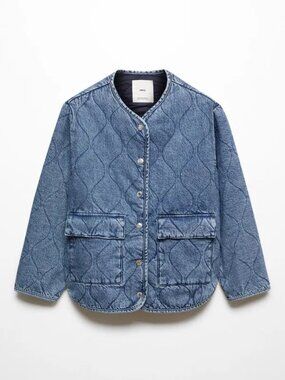 Quilted Collarless Denim Jacket